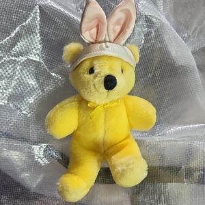 Vintage 1985 Yellow Teddy Bear with Bunny Ears 6" Tall
